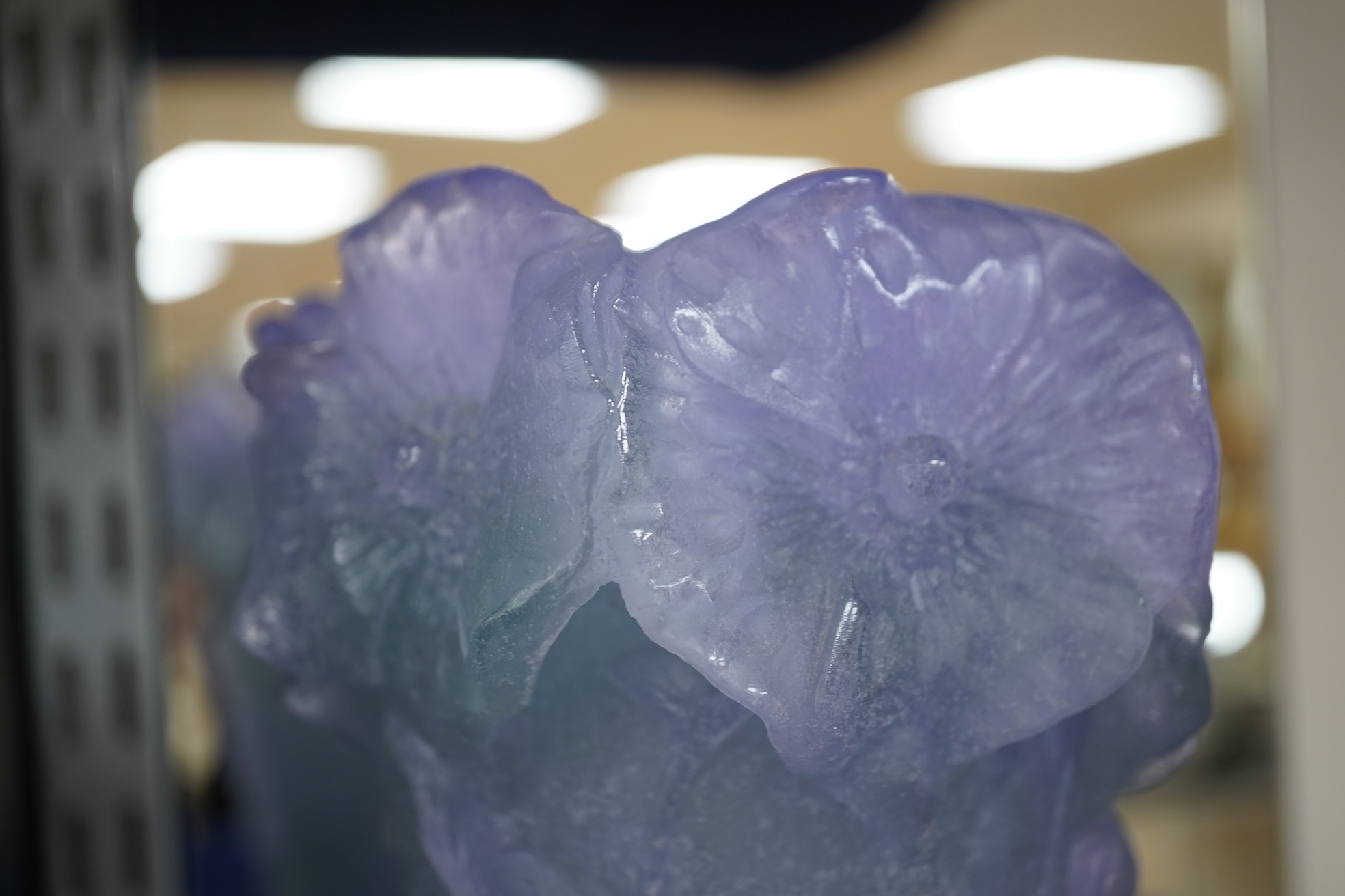 A modern Daum pate-de-verre Poppy lavender vase, boxed, 17cm high